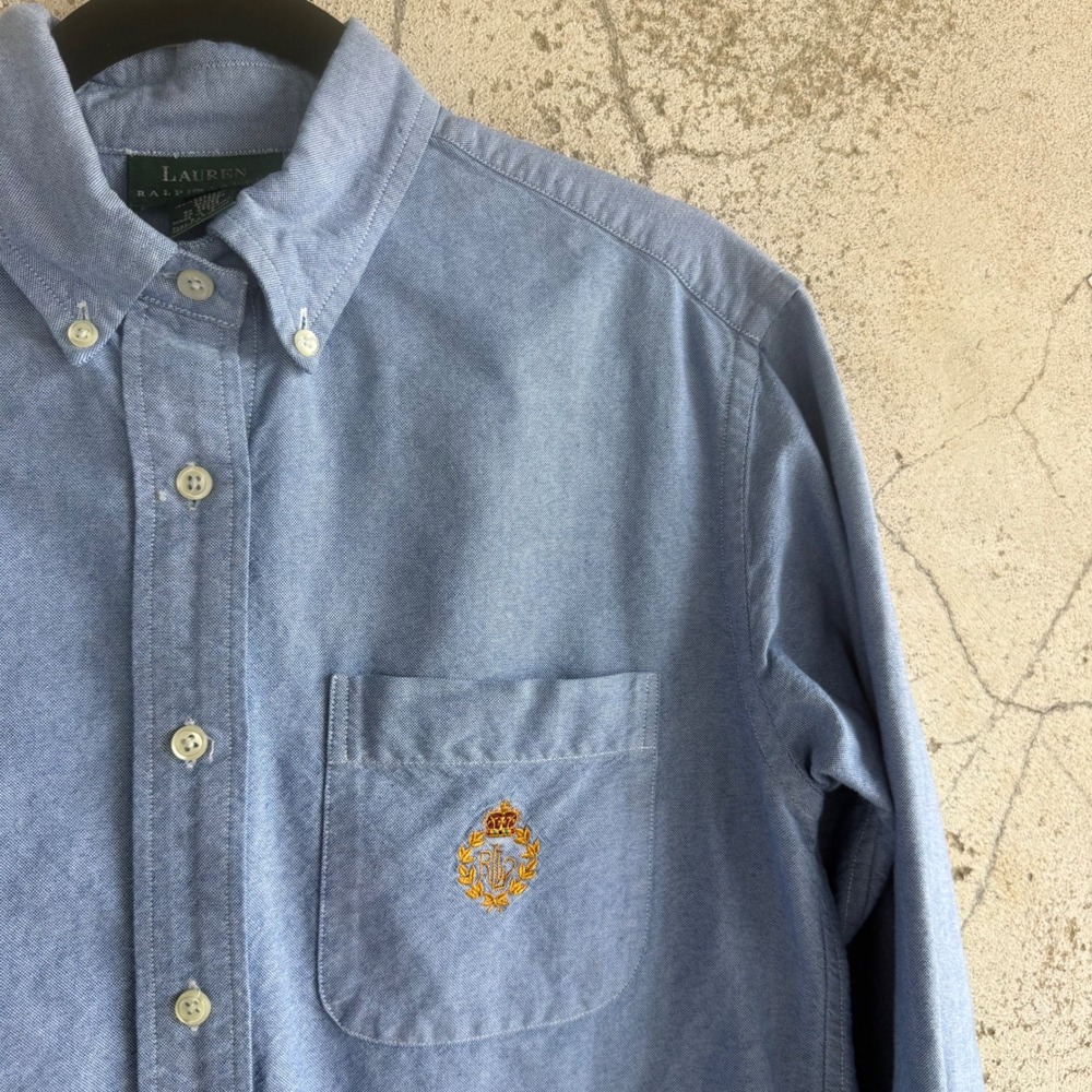 Vtg Ralph Lauren Shirt Button Down Chambray Embroidered Crest Logo LS Cotton Top - Picture 2 of 8